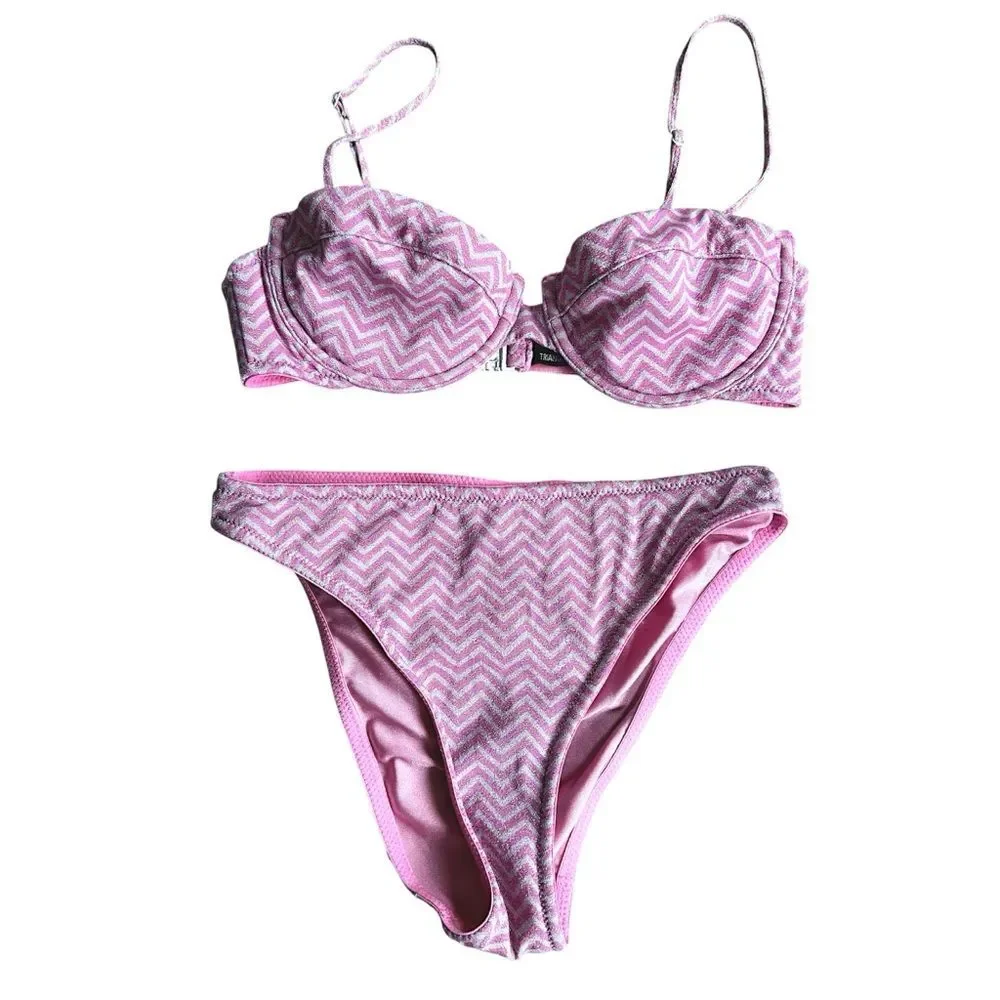 TRIANGL Rhian Mirage Bikini Set Pink Chevron Sparkle | Top S Bottom XS Beach